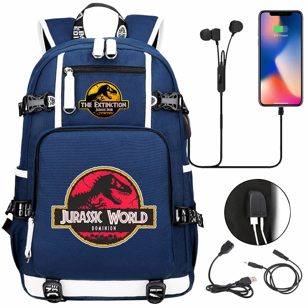 Jurassic World Dinosaur Backpack with USB Port – Large Capacity Laptop Bag for Men & Women