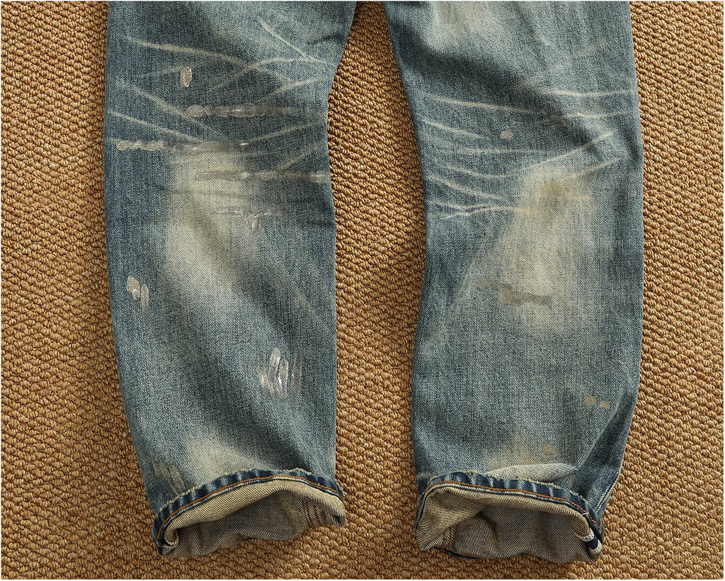 Men’s Retro Heavyweight Straight Tapered Jeans – 100% Cotton, Washed Denim, Sizes 29–38