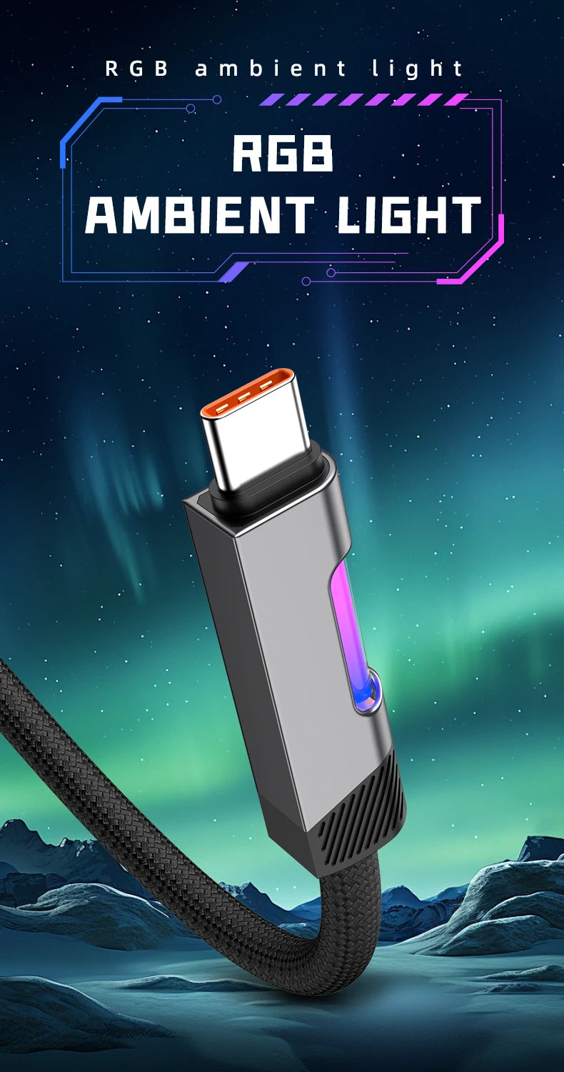 RGB Fast Charging USB-C Cable – 120W 6A, Ambient Light, 1m & 2m