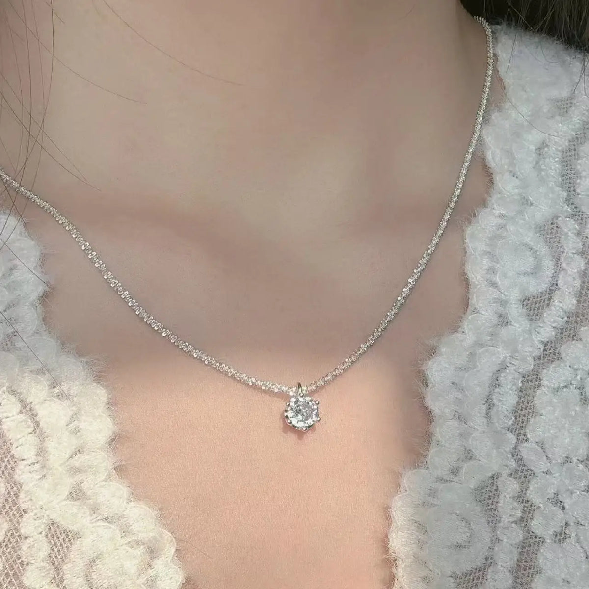 925 Sterling Silver Zircon Pendant Clavicle Necklace – Sparkling, Women’s Party Jewelry