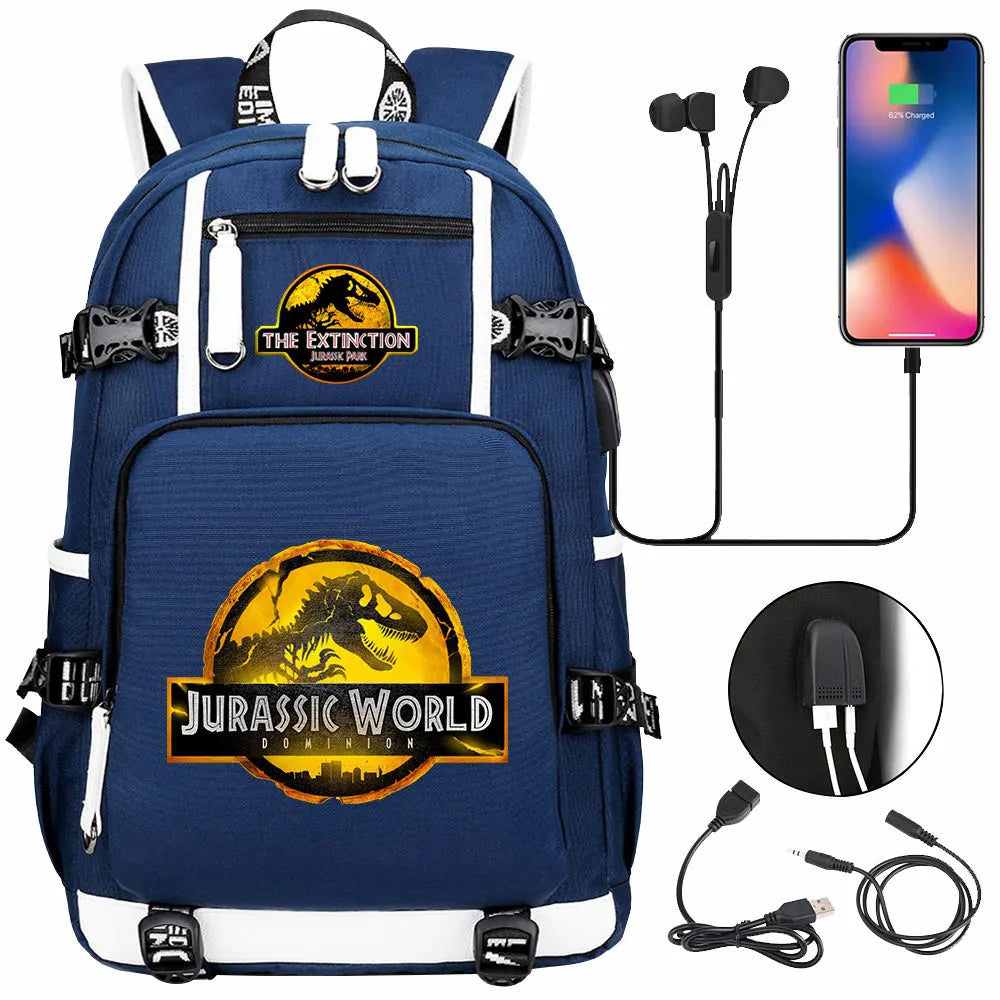 Jurassic World Dinosaur Backpack with USB Port – Large Capacity Laptop Bag for Men & Women