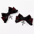 Y2K Gothic Cross Lace Bow Hair Clips – 2-Pack, Bowknot Hairpin, Red & Black