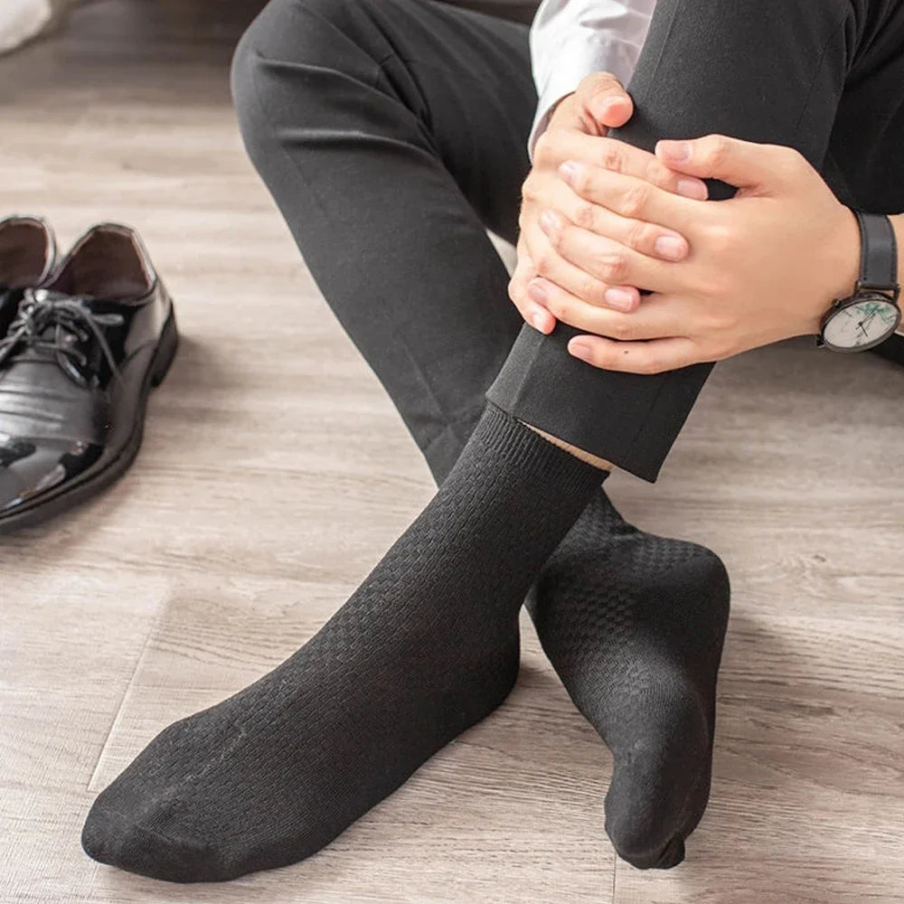 Men’s Bamboo Fiber Mid-Tube Socks – 8-Pack, Anti-Odor, Business & Sport, Black/Gray/Navy