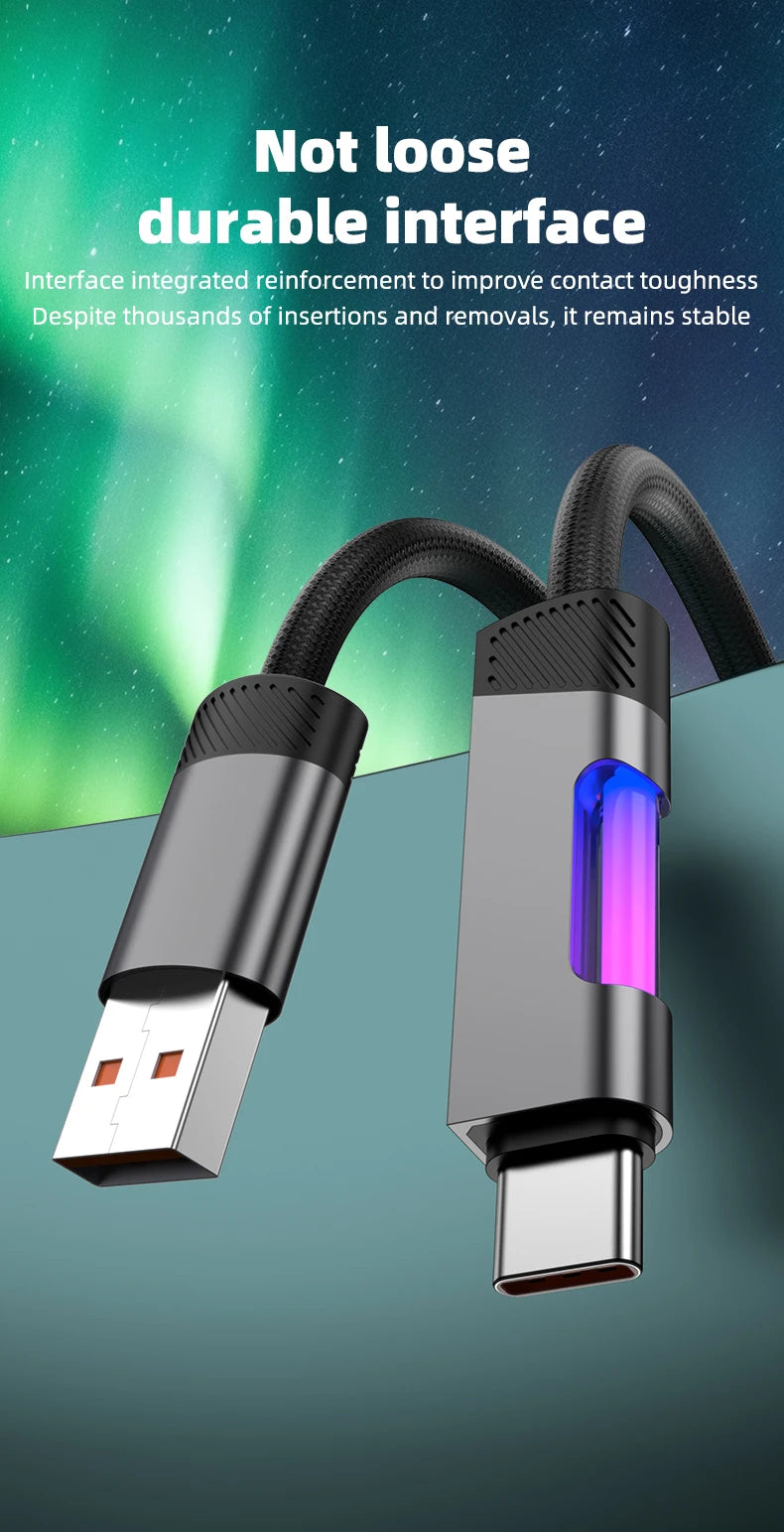 RGB Fast Charging USB-C Cable – 120W 6A, Ambient Light, 1m & 2m