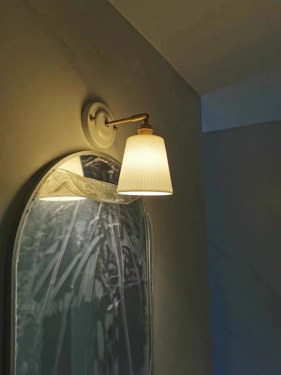 IWHD White Ceramic Nordic Wall Lamp – LED, Bedroom & Bathroom, Copper Accent, 4W–100W