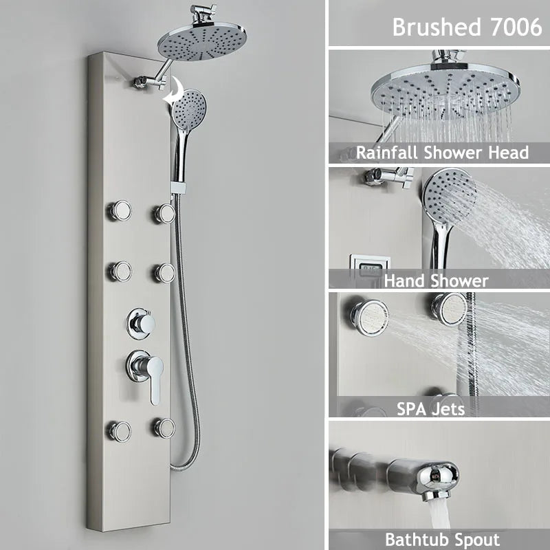 Luxury LED Waterfall Shower Panel System | Rain, Massage Jets & Hand Shower