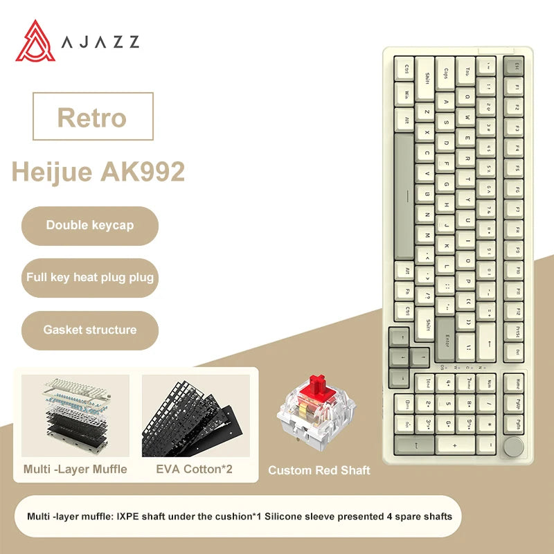 Ajazz AK992 98-Key Hot-Swap Wired Mechanical Gaming Keyboard – Multimedia Knob, USB