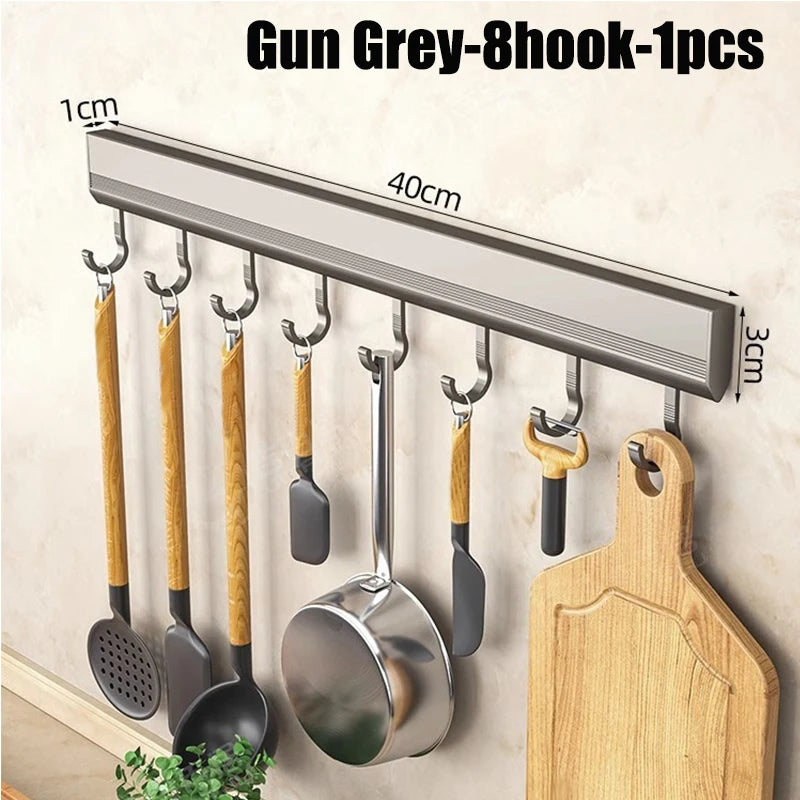 Aluminum Alloy Wall-Mounted Kitchen Utensil & Towel Hook Rack – Bathroom Robe Hanger