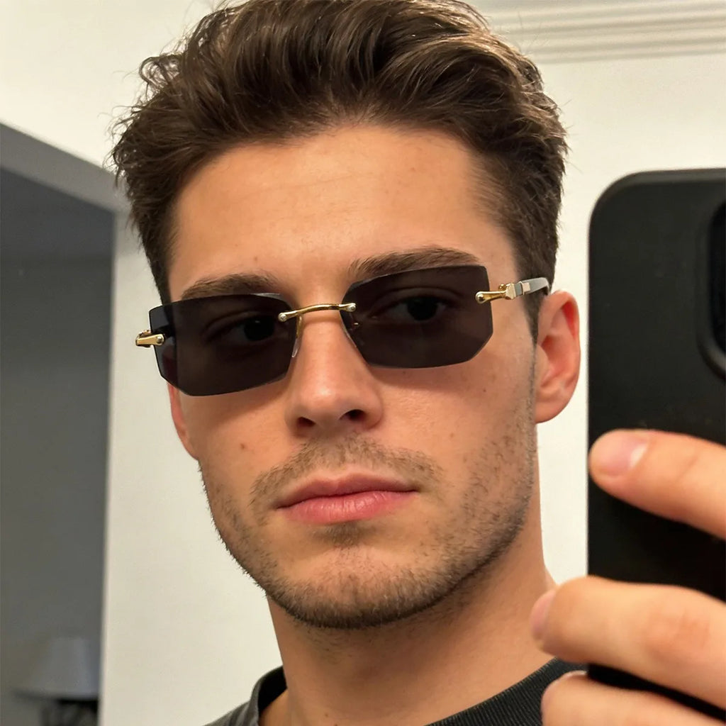 Rimless Rectangle Blue Light Blocking Sunglasses – Unisex, Square Frame, UV Protection