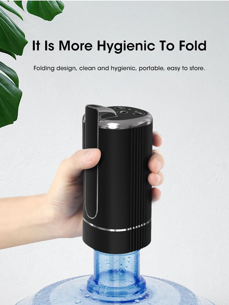 USB Electric Water Bottle Pump Dispenser – Portable, Foldable, Automatic, Household Use