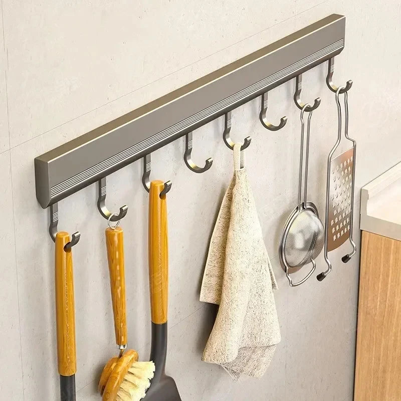 Aluminum Alloy Wall-Mounted Kitchen Utensil & Towel Hook Rack – Bathroom Robe Hanger