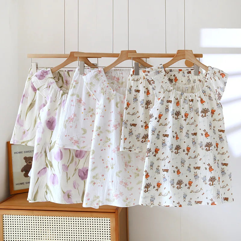 Women’s 100% Cotton Crepe Vest & Shorts Pajama Set – Loose Fit, Sizes M–XL