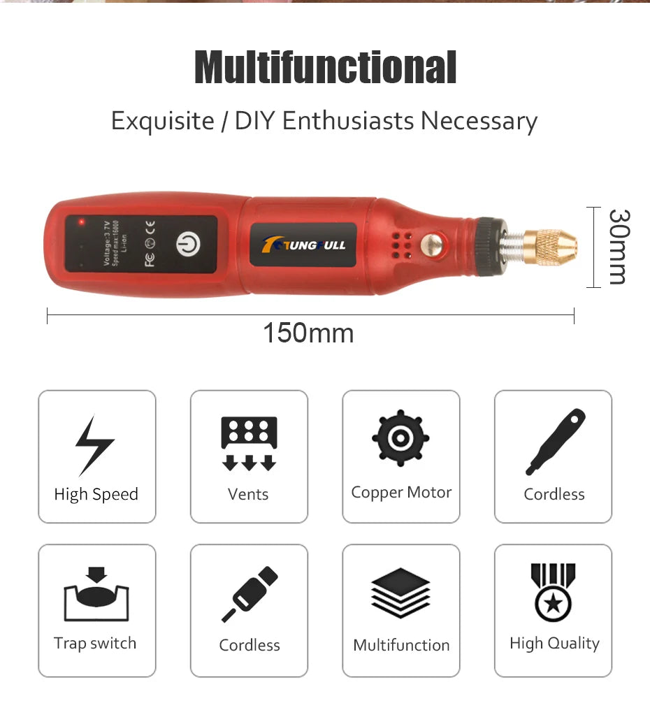 USB Rechargeable Cordless Electric Engraving Pen – Rotary Tool for Jewelry, Glass & More