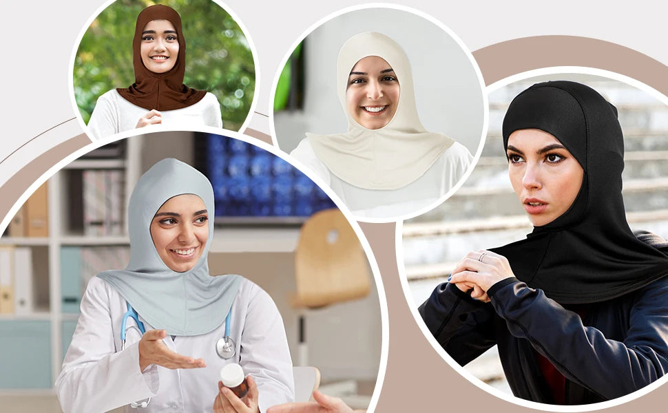 Modal Hijab Cap – Adjustable Muslim Stretchy Turban, Full Neck Coverage, 4-Pack