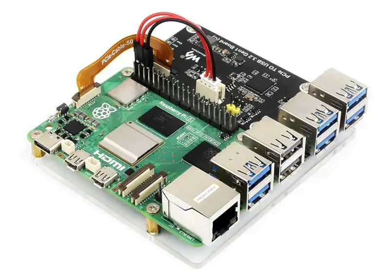 Raspberry Pi 5 PCIe to USB 3.2 Gen1 Hub – 5Gbps, Drive-Free