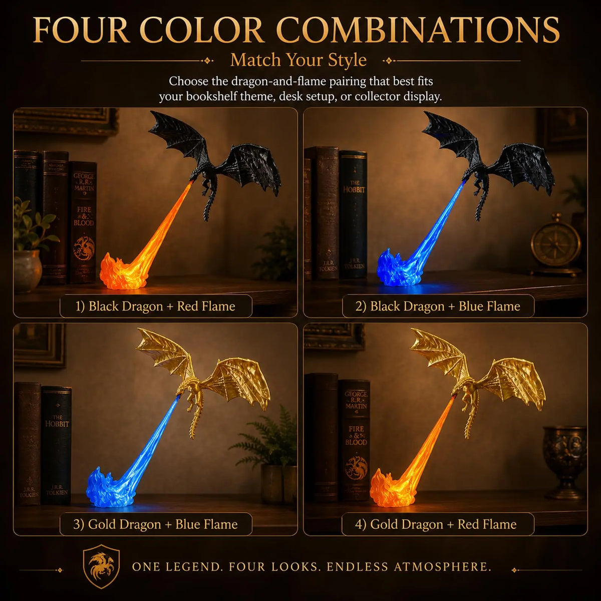 Dragon Flame LED Lamp, 3D Fantasy Accent Light