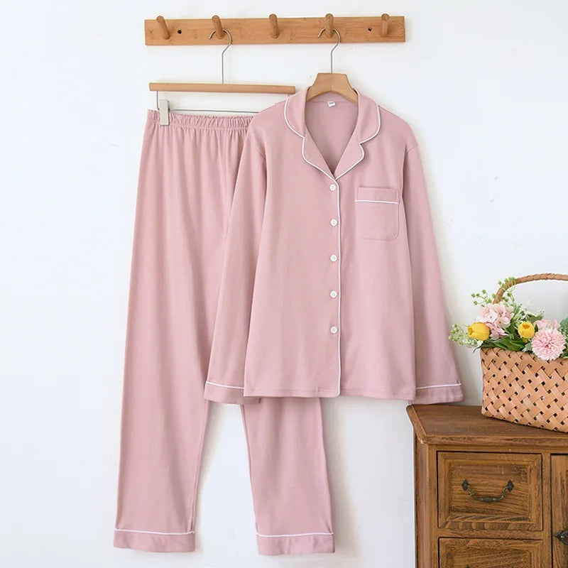 Women’s Thick Cotton Long Sleeve Pajama Set – Warm Homewear, 4 Colors, Sizes M–1XL