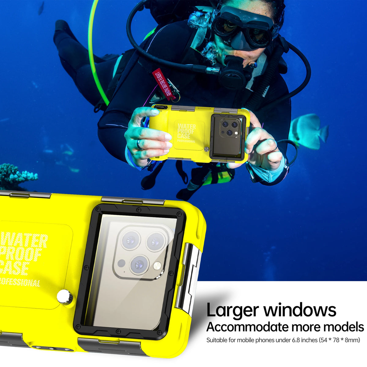 IP68 Waterproof Phone Case for Diving & Photography – 15m/50ft, Universal 6.9 Inch