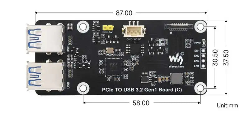 Raspberry Pi 5 PCIe to USB 3.2 Gen1 Hub – 5Gbps, Drive-Free