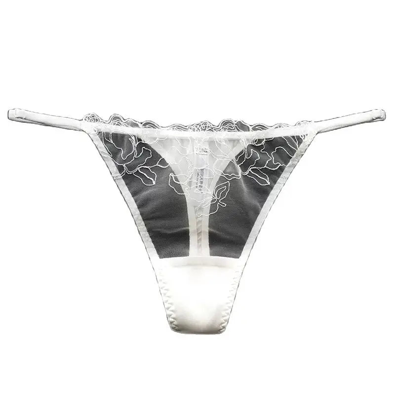 BirdTree 93% Silk Lace Embroidery G-String Thong – Transparent, 6 Colors