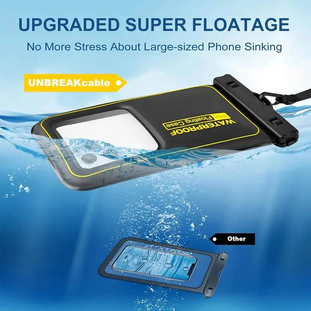 Universal Waterproof Phone Bag with Tether – Beach, Swimming, Skiing & Surfing