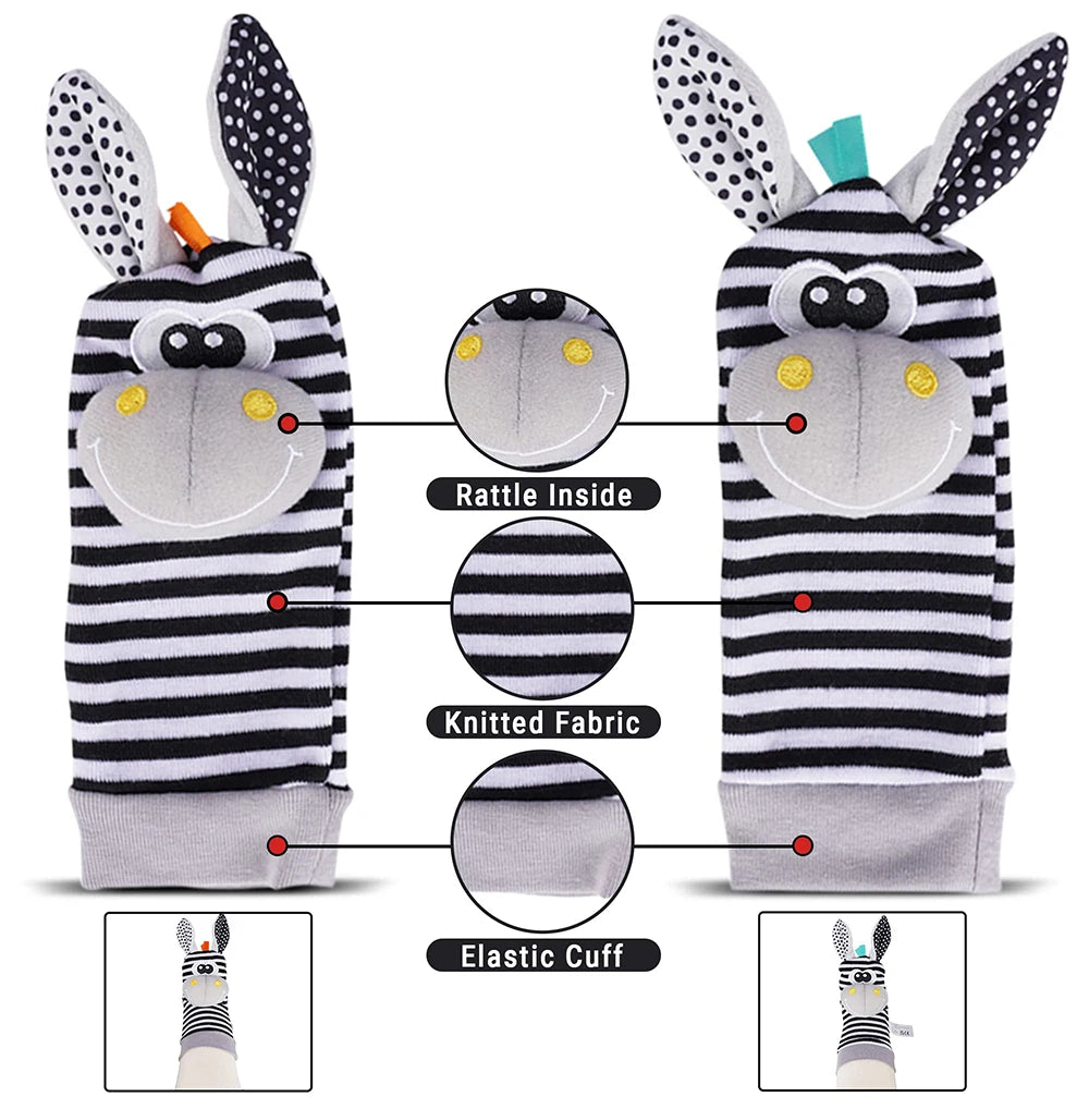 Baby Wrist Rattle & Foot Finder Sensory Toy Set – Black & White, Newborn Essential