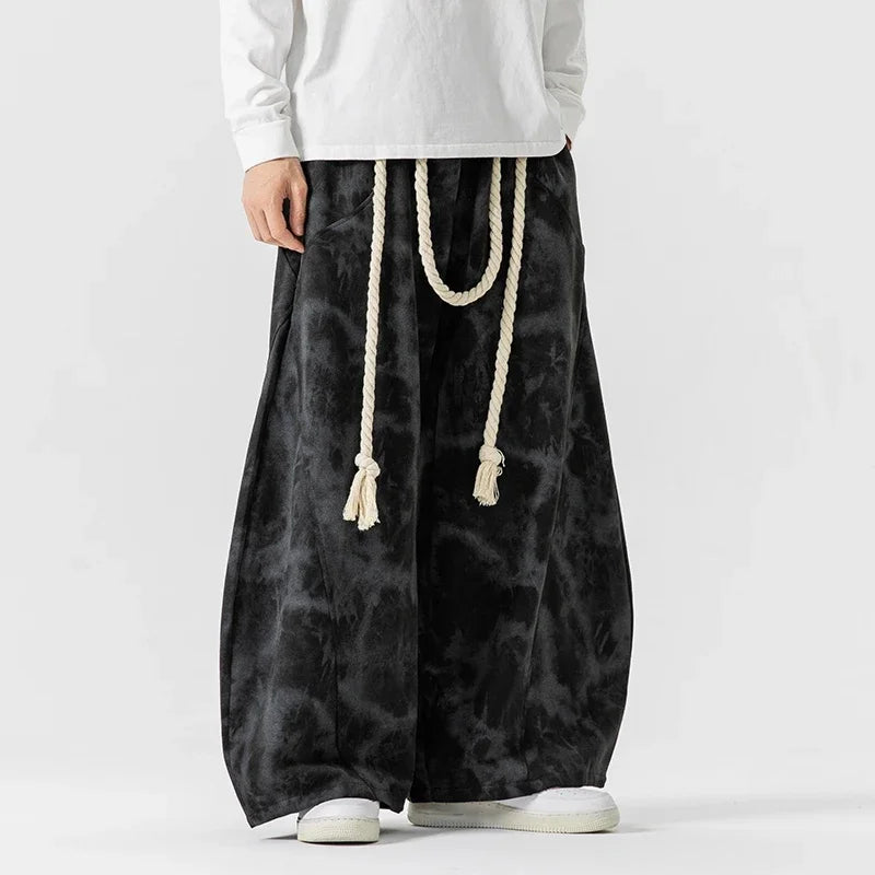 Unisex Wide Leg Printed Casual Streetwear Pants – Chinese Style, Sizes up to 5XL