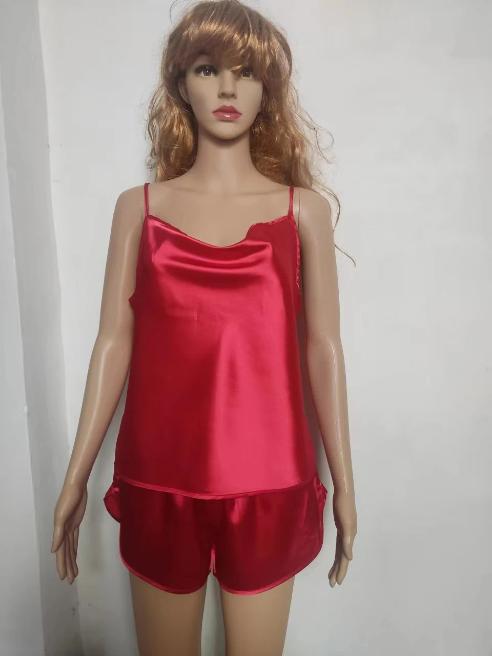 Women’s Satin Silk Cami Pajama Set – Top & Shorts, 7 Colors, Sizes S–XL
