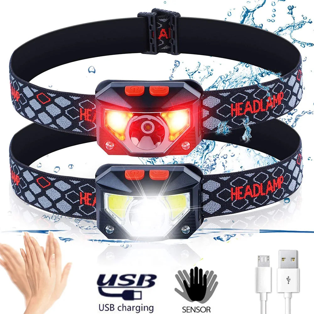 High Power COB LED Headlamp with Sensor Type-C Rechargeable IPX6 Waterproof Flashlight for Camping Running Fishing Head Light