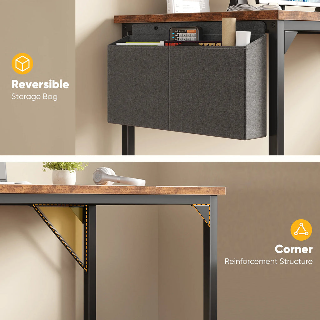 Computer Gaming Desk with Storage Bag – Metal Frame, Wood Tabletop, 31–55 Inch – Black, Rust, White