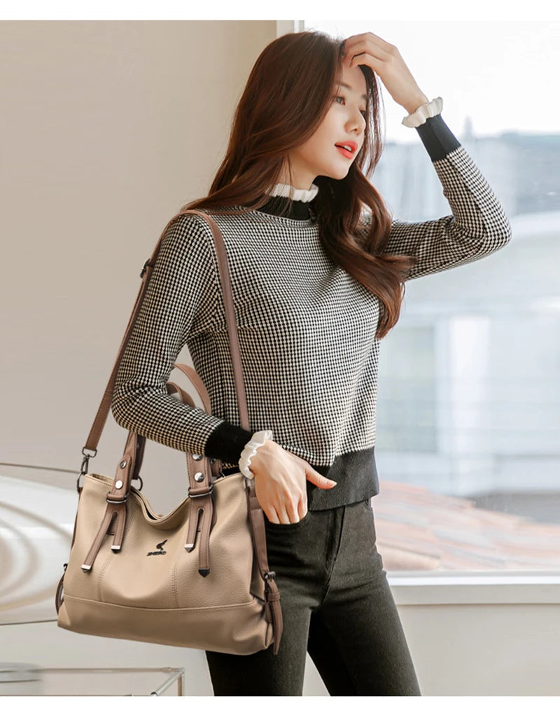 Women’s Genuine Cowhide Leather Crossbody Handbag – Large Capacity Shoulder Messenger Bag