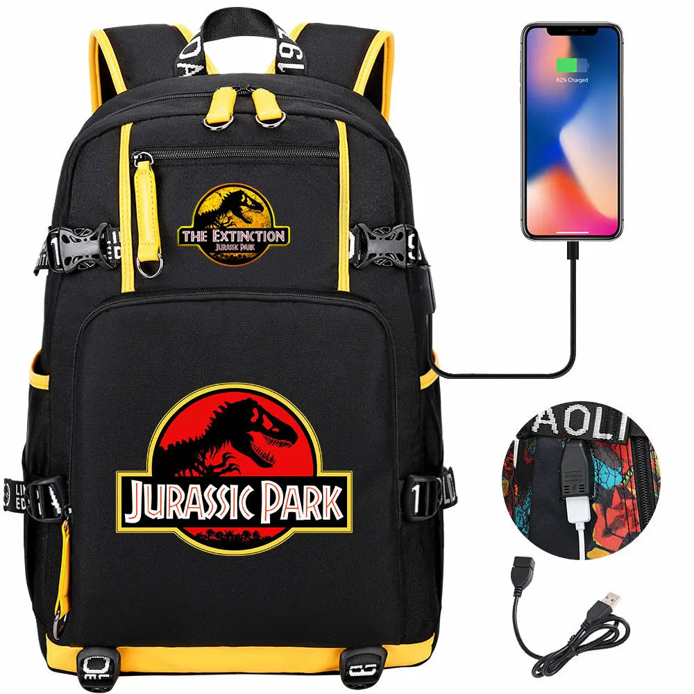 Jurassic World Dinosaur Backpack with USB Port – Large Capacity Laptop Bag for Men & Women