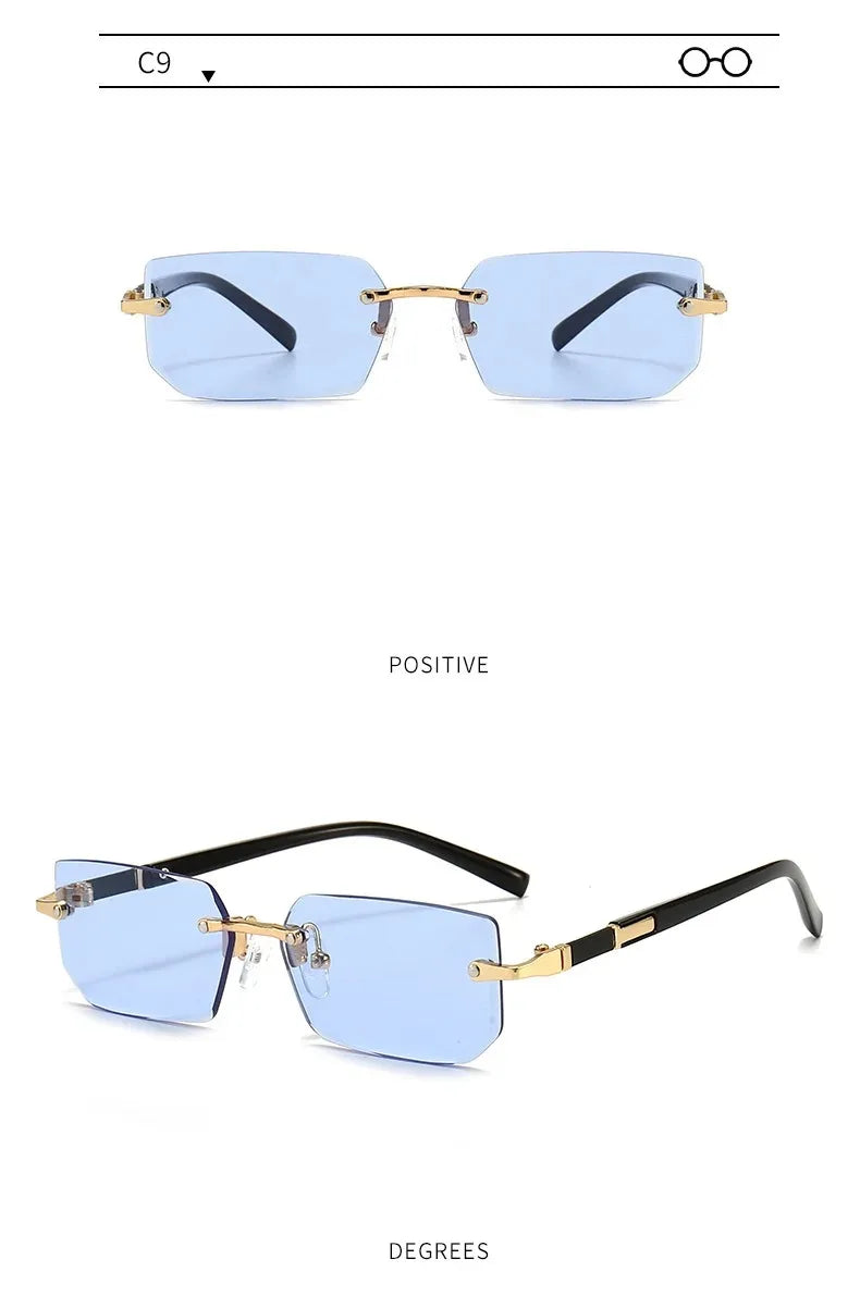 Rimless Rectangle Blue Light Blocking Sunglasses – Unisex, Square Frame, UV Protection