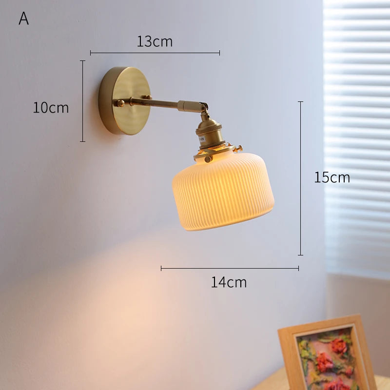 IWHD White Ceramic Nordic Wall Lamp – LED, Bedroom & Bathroom, Copper Accent, 4W–100W