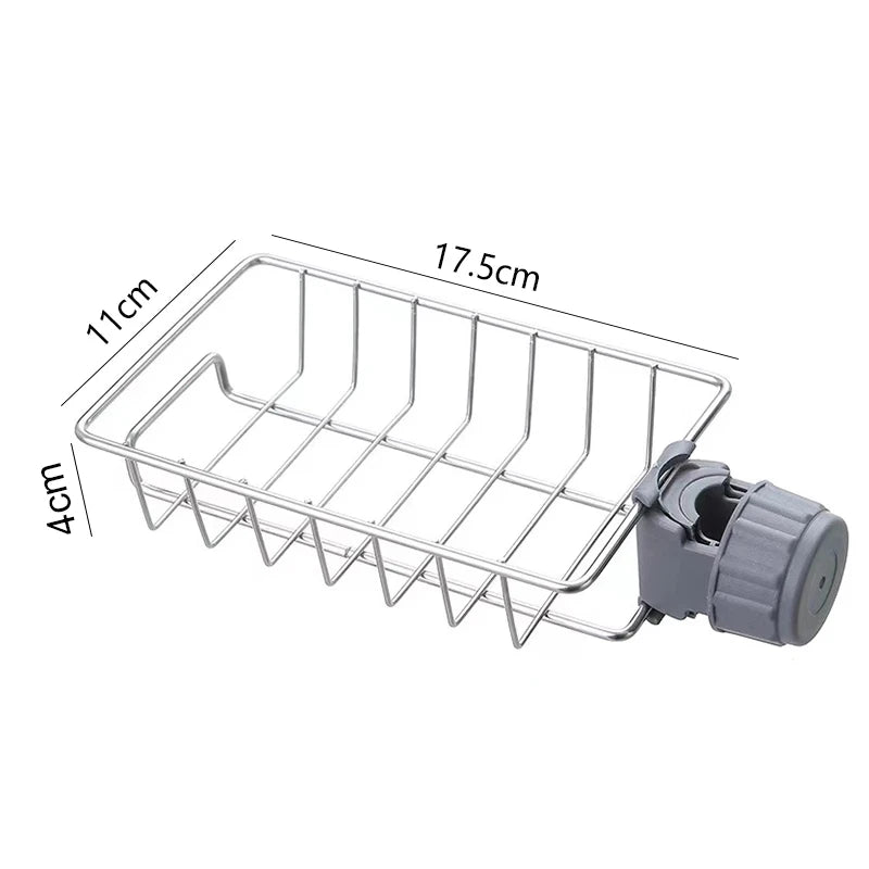 Kitchen Sink Sponge & Soap Drain Rack Organizer – Flexible Faucet Holder, Towel Shelf
