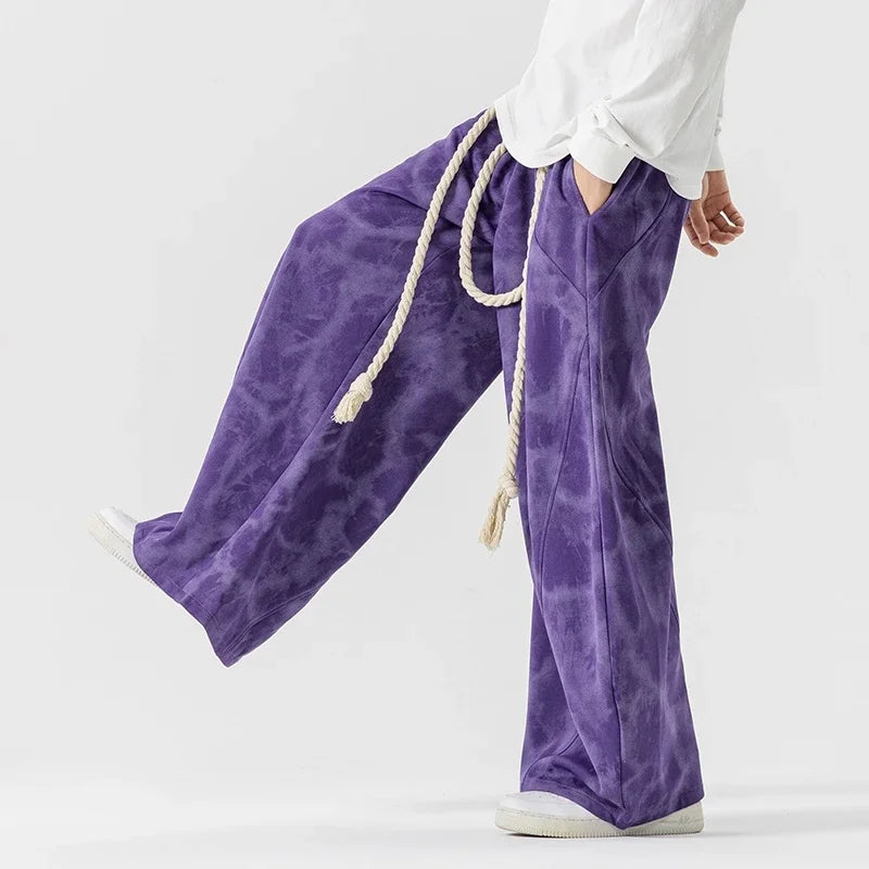 Unisex Wide Leg Printed Casual Streetwear Pants – Chinese Style, Sizes up to 5XL