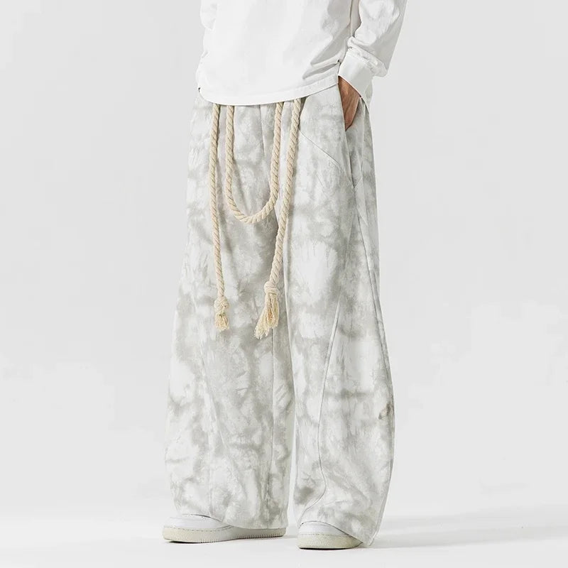 Unisex Wide Leg Printed Casual Streetwear Pants – Chinese Style, Sizes up to 5XL