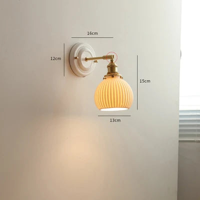 IWHD White Ceramic Nordic Wall Lamp – LED, Bedroom & Bathroom, Copper Accent, 4W–100W