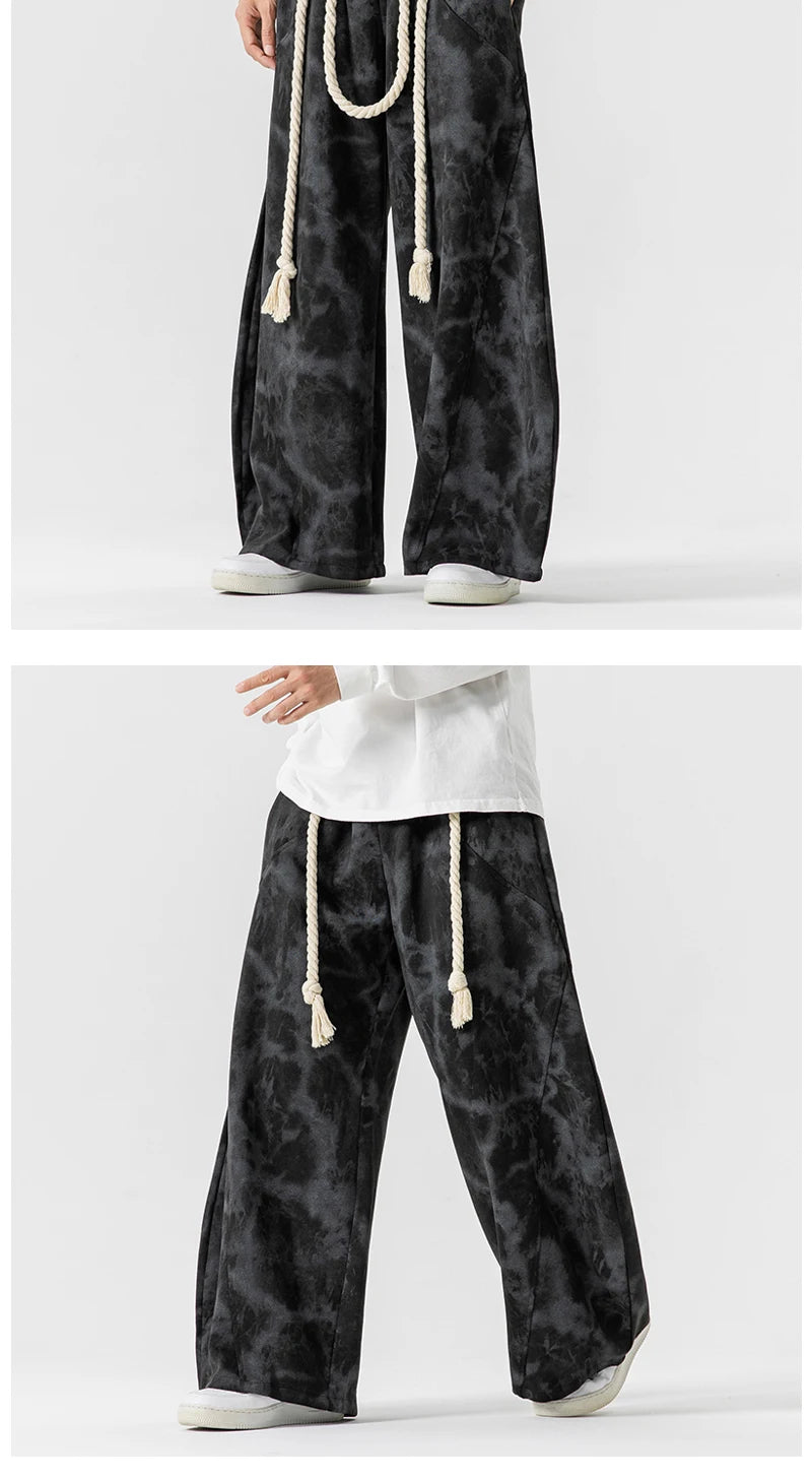 Unisex Wide Leg Printed Casual Streetwear Pants – Chinese Style, Sizes up to 5XL