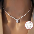 925 Sterling Silver Zircon Pendant Clavicle Necklace – Sparkling, Women’s Party Jewelry
