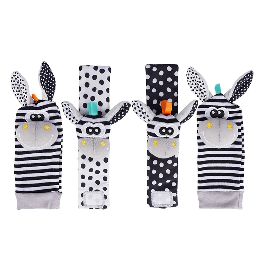 Baby Wrist Rattle & Foot Finder Sensory Toy Set – Black & White, Newborn Essential