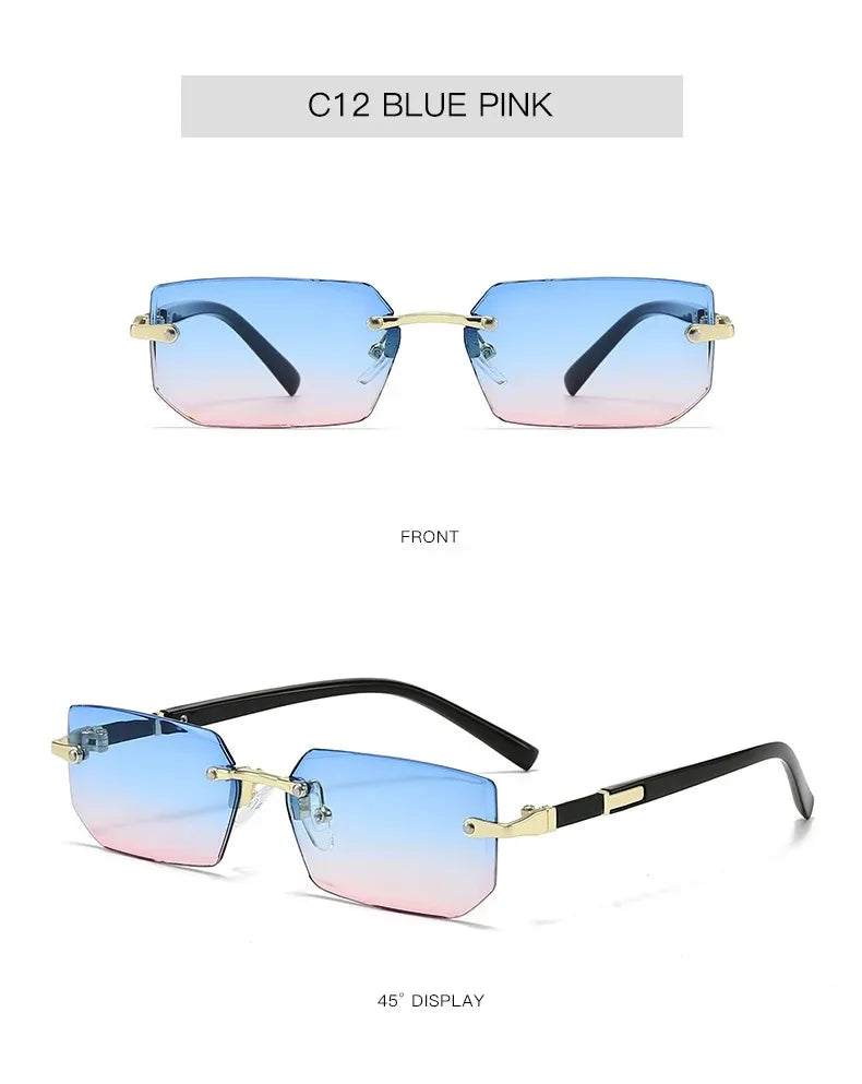 Rimless Rectangle Blue Light Blocking Sunglasses – Unisex, Square Frame, UV Protection