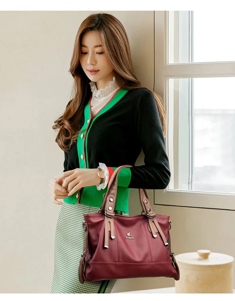 Women’s Genuine Cowhide Leather Crossbody Handbag – Large Capacity Shoulder Messenger Bag