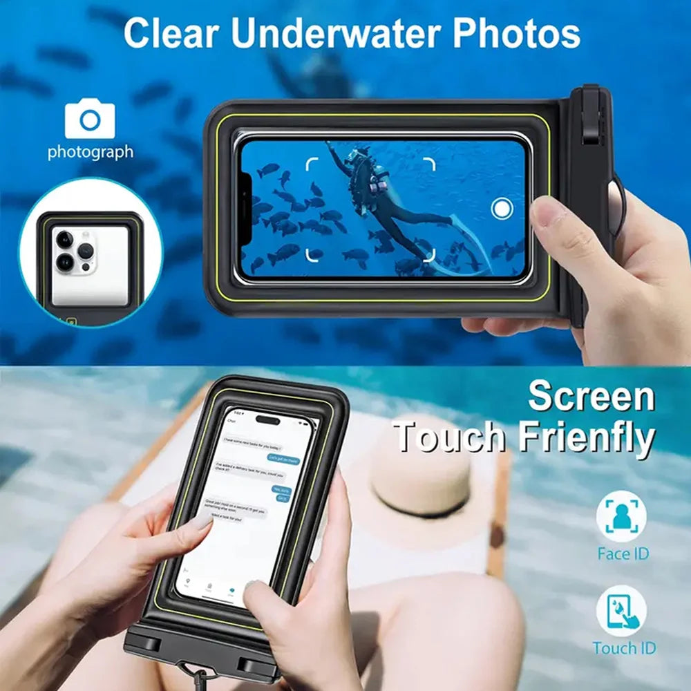 Universal Waterproof Phone Bag with Tether – Beach, Swimming, Skiing & Surfing