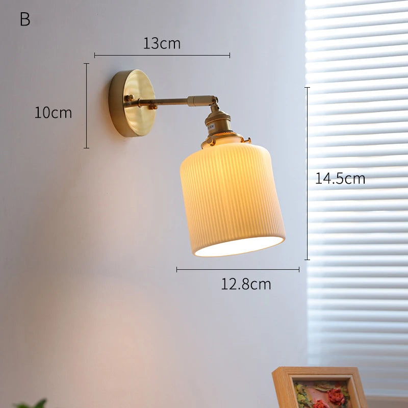 IWHD White Ceramic Nordic Wall Lamp – LED, Bedroom & Bathroom, Copper Accent, 4W–100W