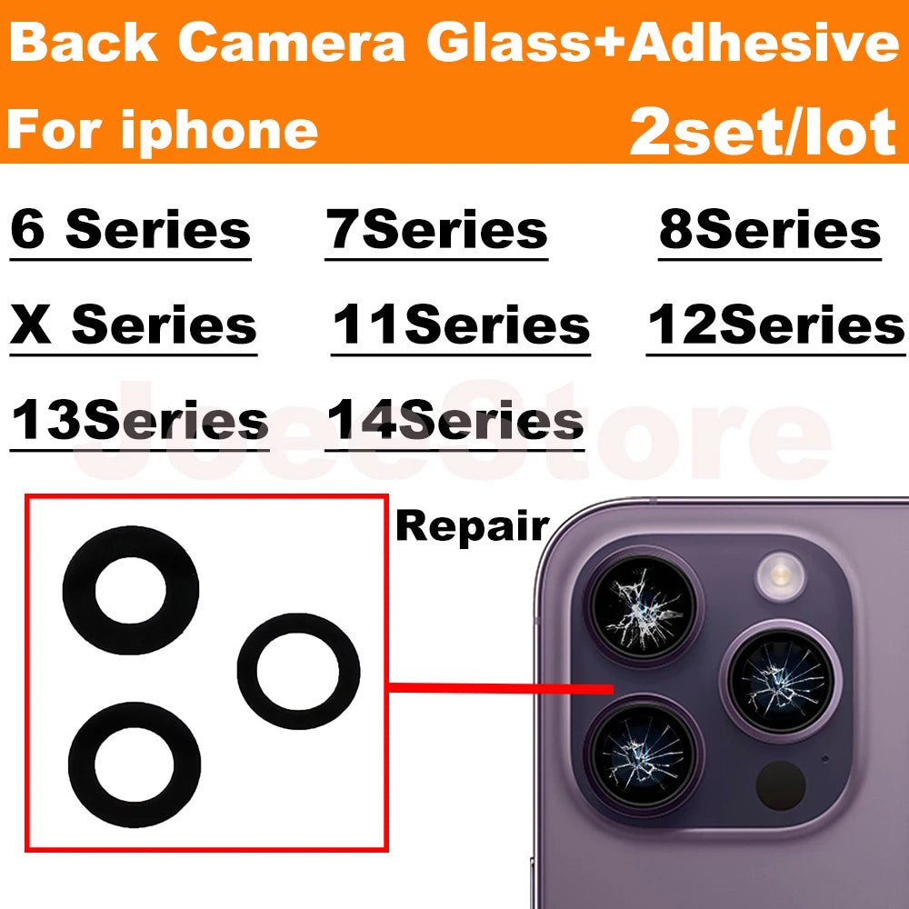 iPhone Rear Camera Glass Lens Replacement with 3M Adhesive – iPhone 11–14 Pro Max, X, XS, XR, 6–8