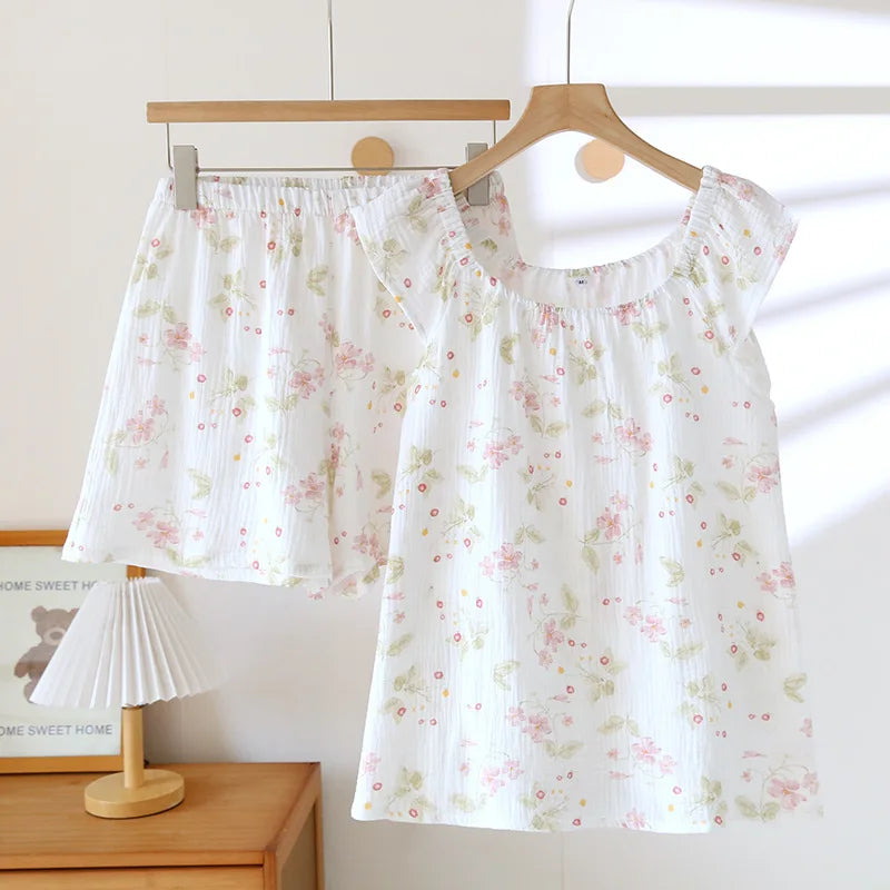 Women’s 100% Cotton Crepe Vest & Shorts Pajama Set – Loose Fit, Sizes M–XL