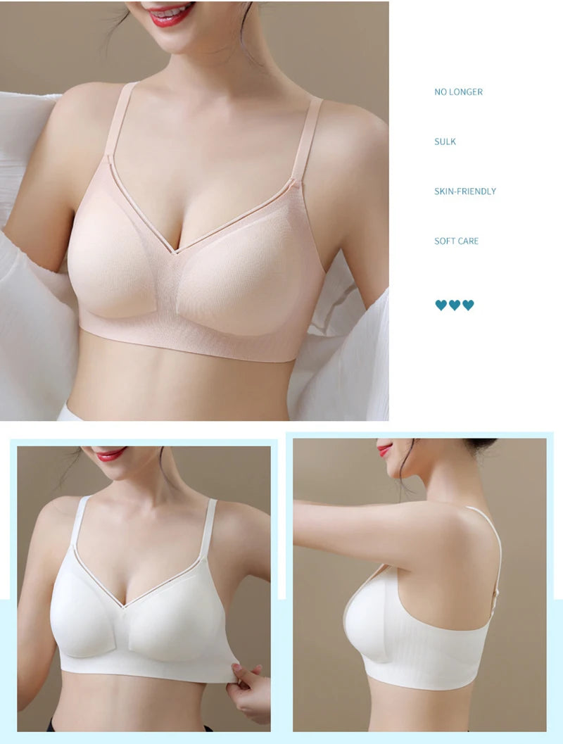 Women’s Seamless Wireless Gathering Bra – Adjustable, No Steel Ring, Sizes S–XXL