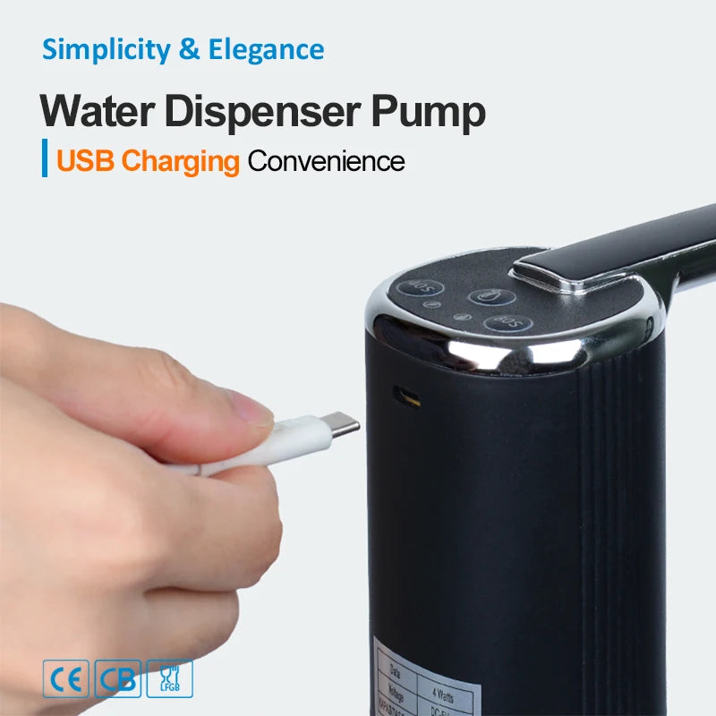 USB Electric Water Bottle Pump Dispenser – Portable, Foldable, Automatic, Household Use