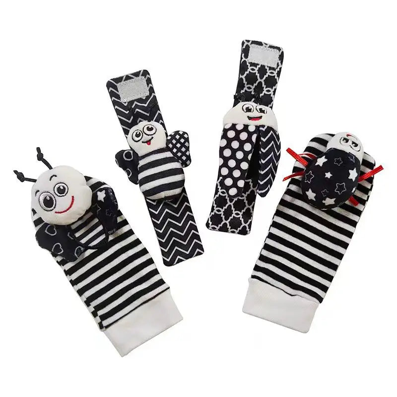 Baby Wrist Rattle & Foot Finder Sensory Toy Set – Black & White, Newborn Essential
